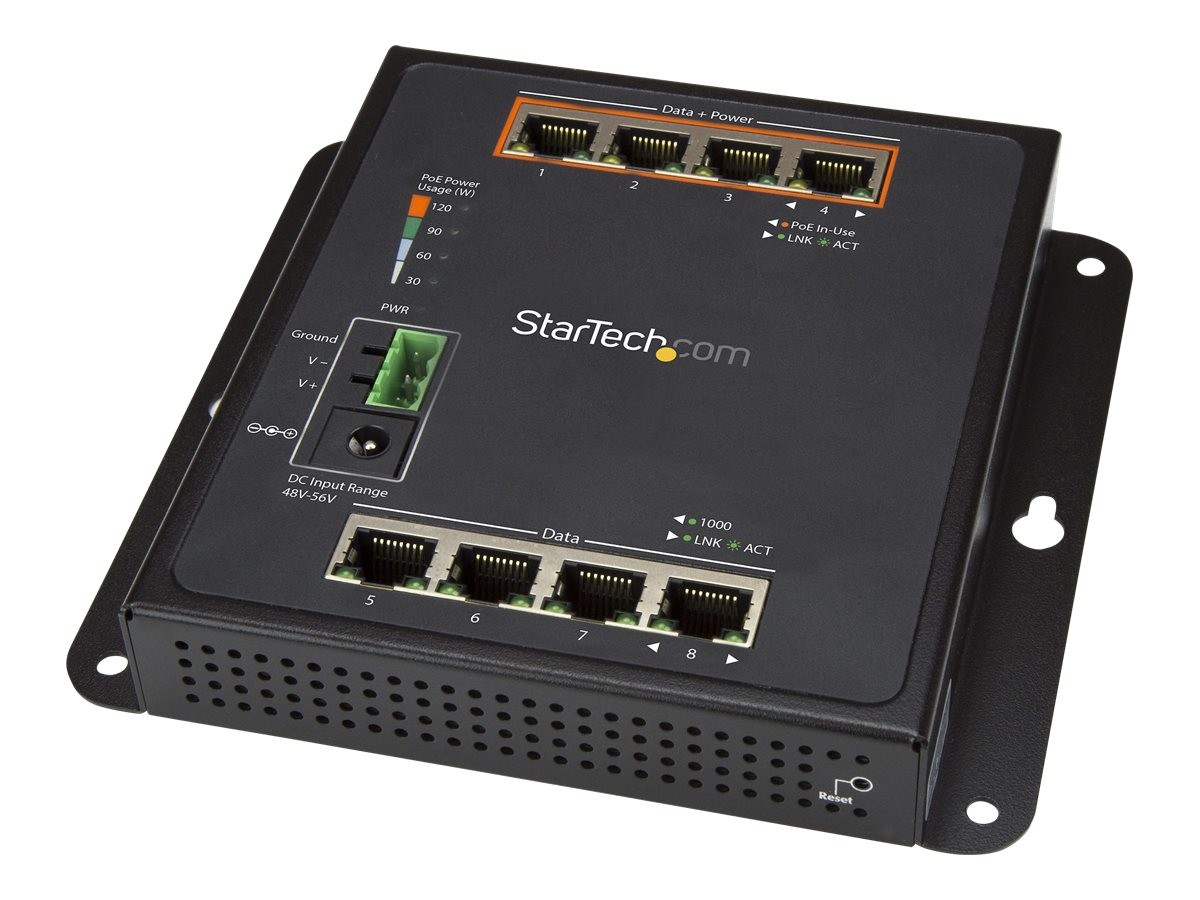 Startech Industrial 8 Port Gigabit PoE Switch, 4 x PoE+ 30W, IES81GPOEW