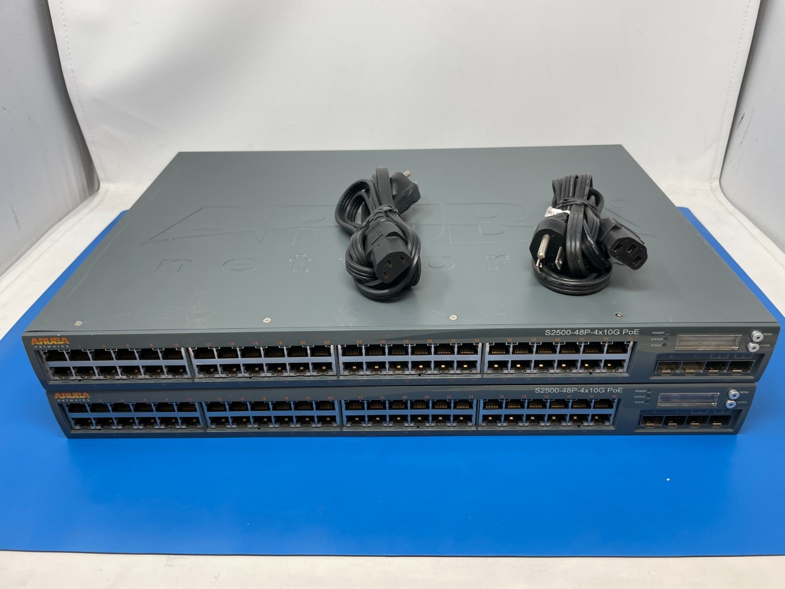 Lot: 2 Aruba S2500-48P-4x10G PoE Mobility Access Network Switches + AC Adapters