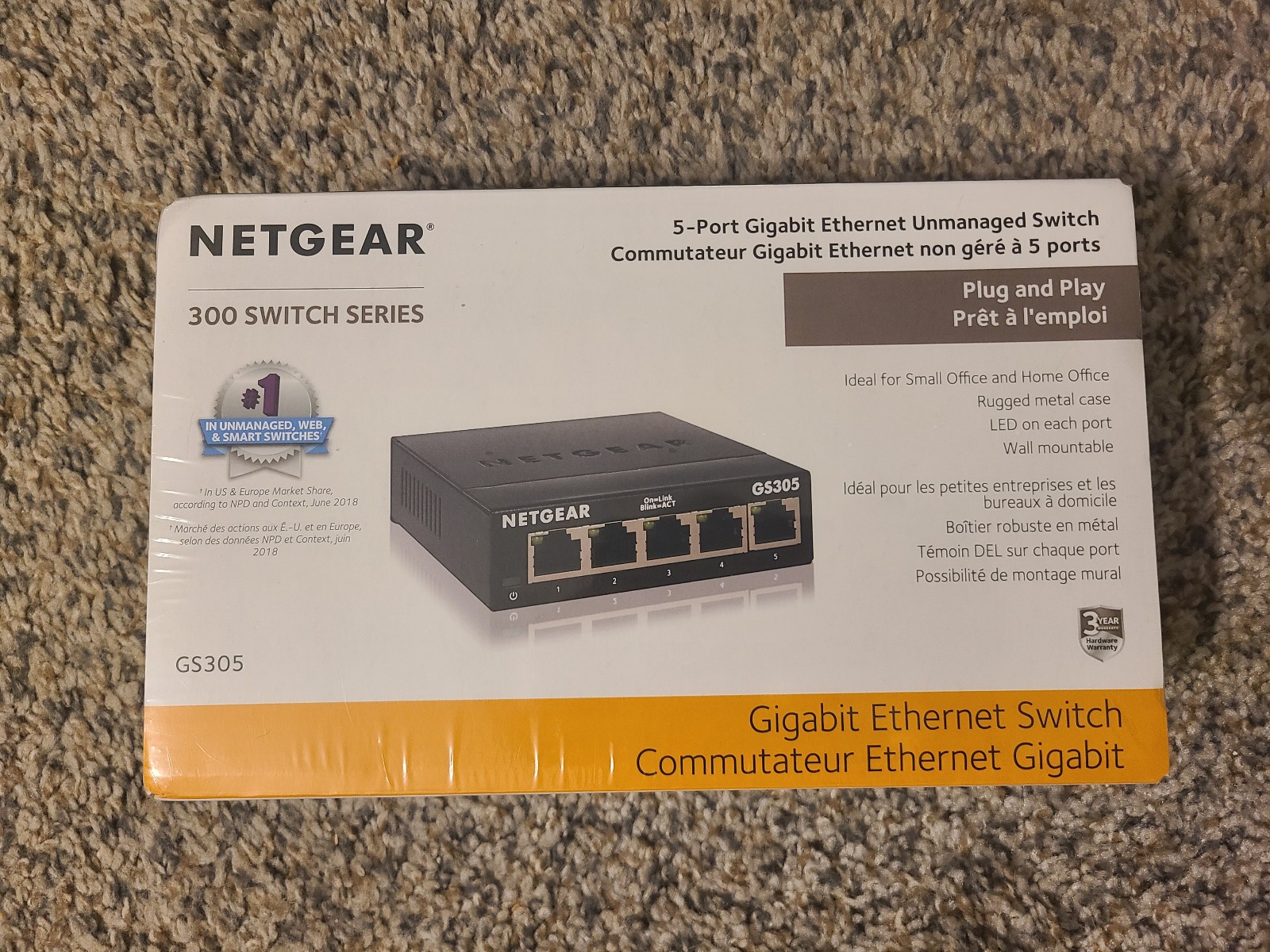 5-Port Gigabit Ethernet Unmanaged Essentials Switch (GS305) – NEW SEALED