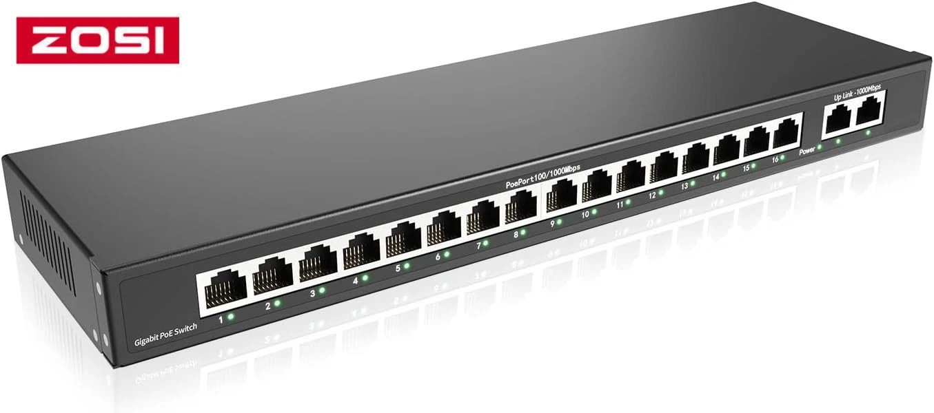 ZOSI 8 Port Gigabit PoE Switch 2 Gigabit Uplinks Max Output 156W Ethernet RJ45