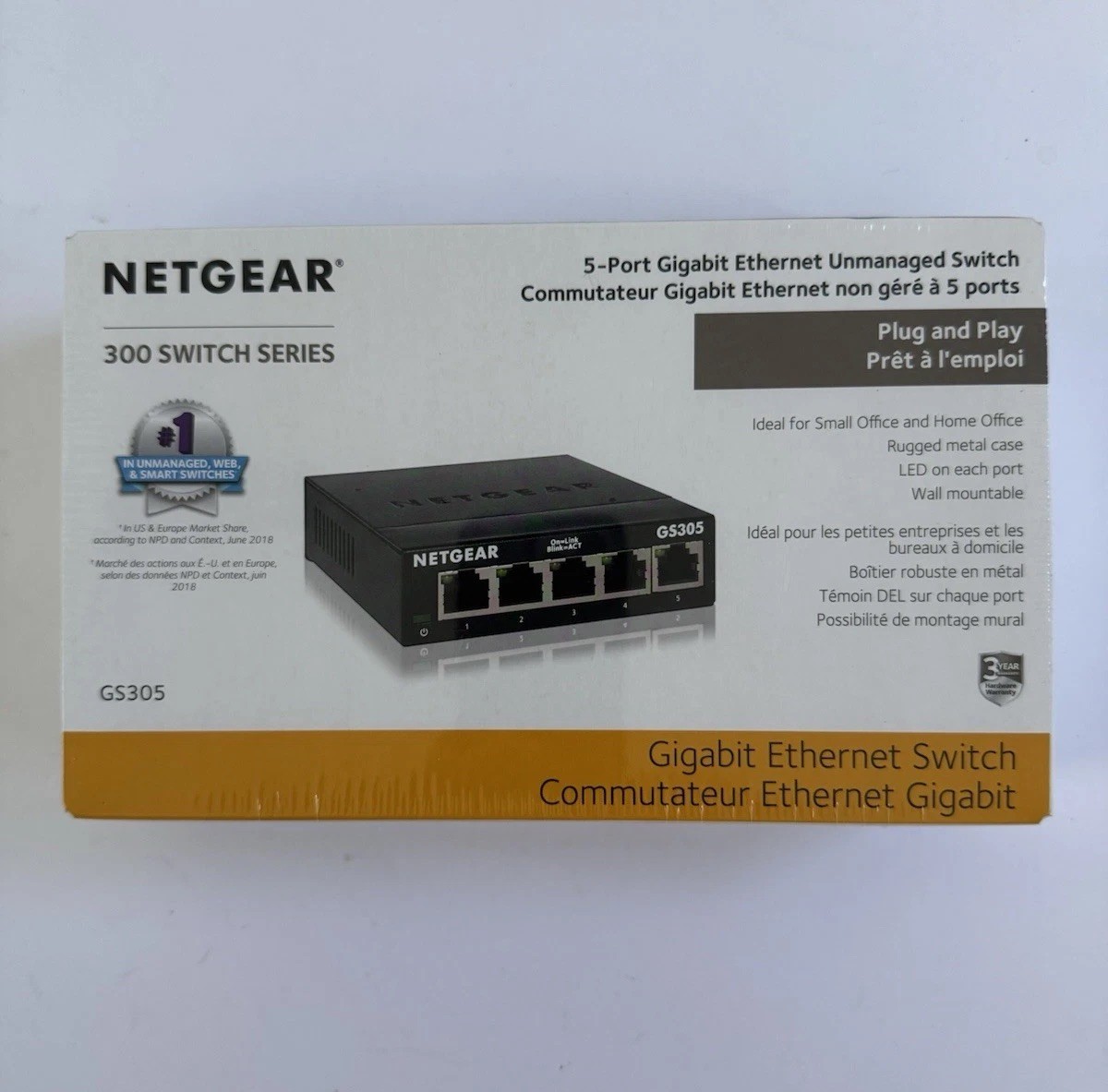 NETGEAR GS305 5-Port Gigabit Ethernet Unmanaged Switch Desktop Home Office