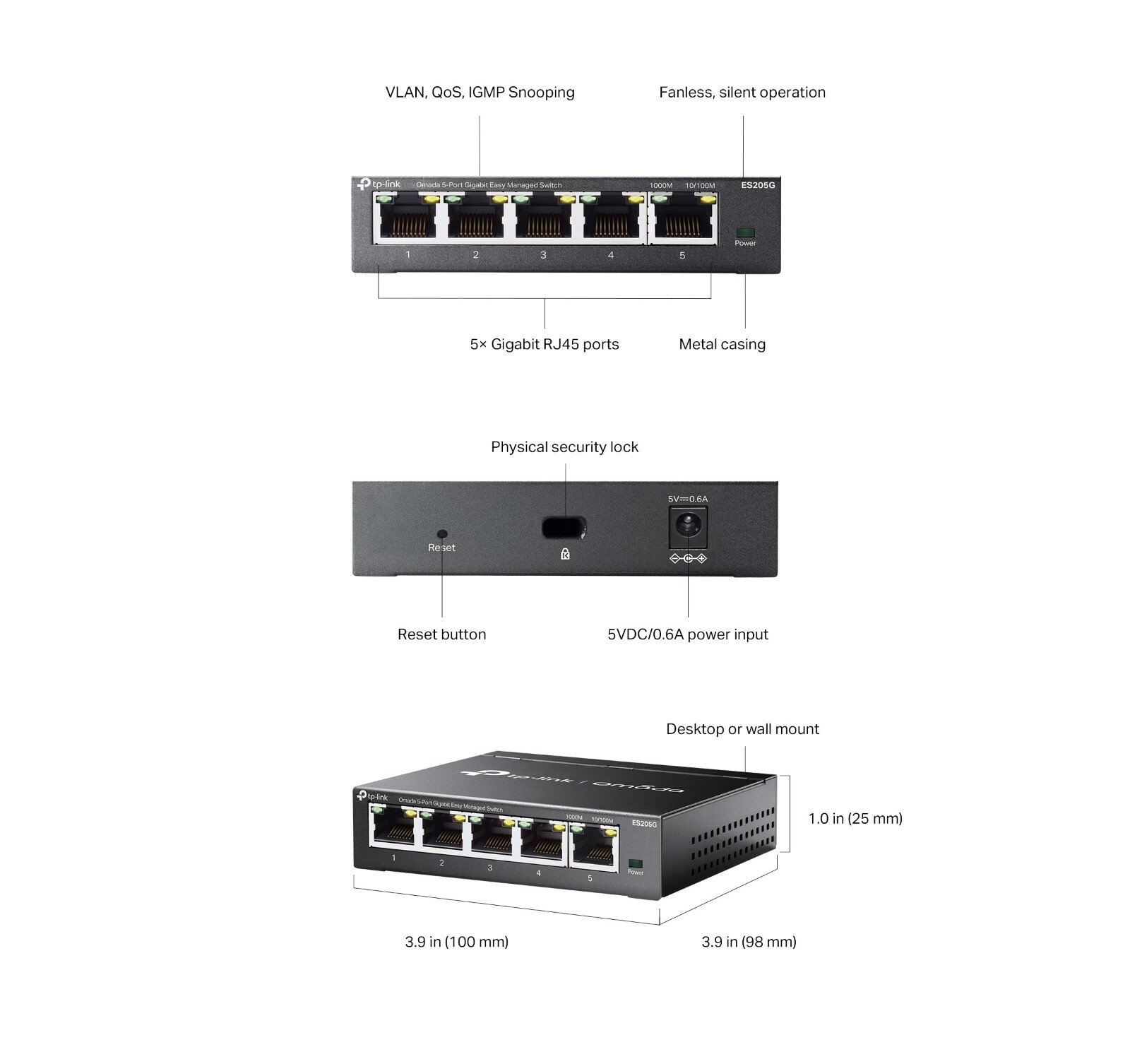TP-Link ES205G | Omada 5-Port 1000Mbps Gigabit Easy Managed Desktop Switch