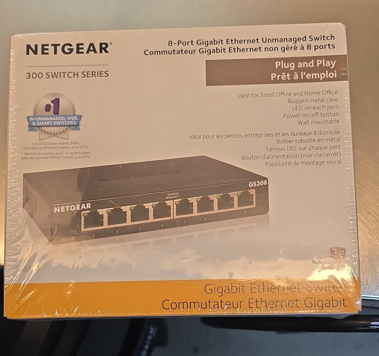 NETGEAR GS308 8-Port Gigabit Ethernet Unmanaged Switch Wall-Mountable 300 Series