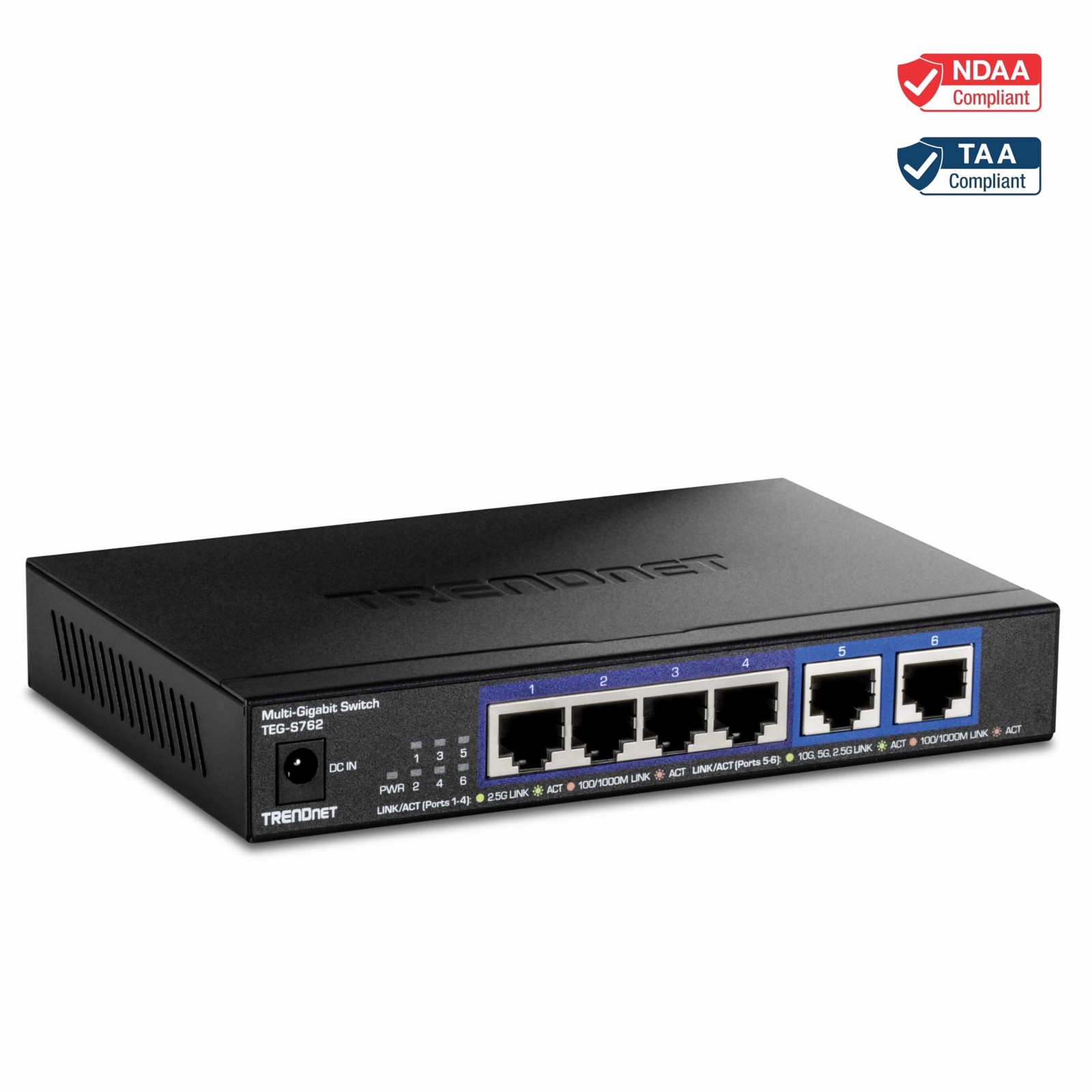 TRENDnet 6-Port 10G Switch 4 x 2.5G RJ-45 Base-T Ports TEGS762