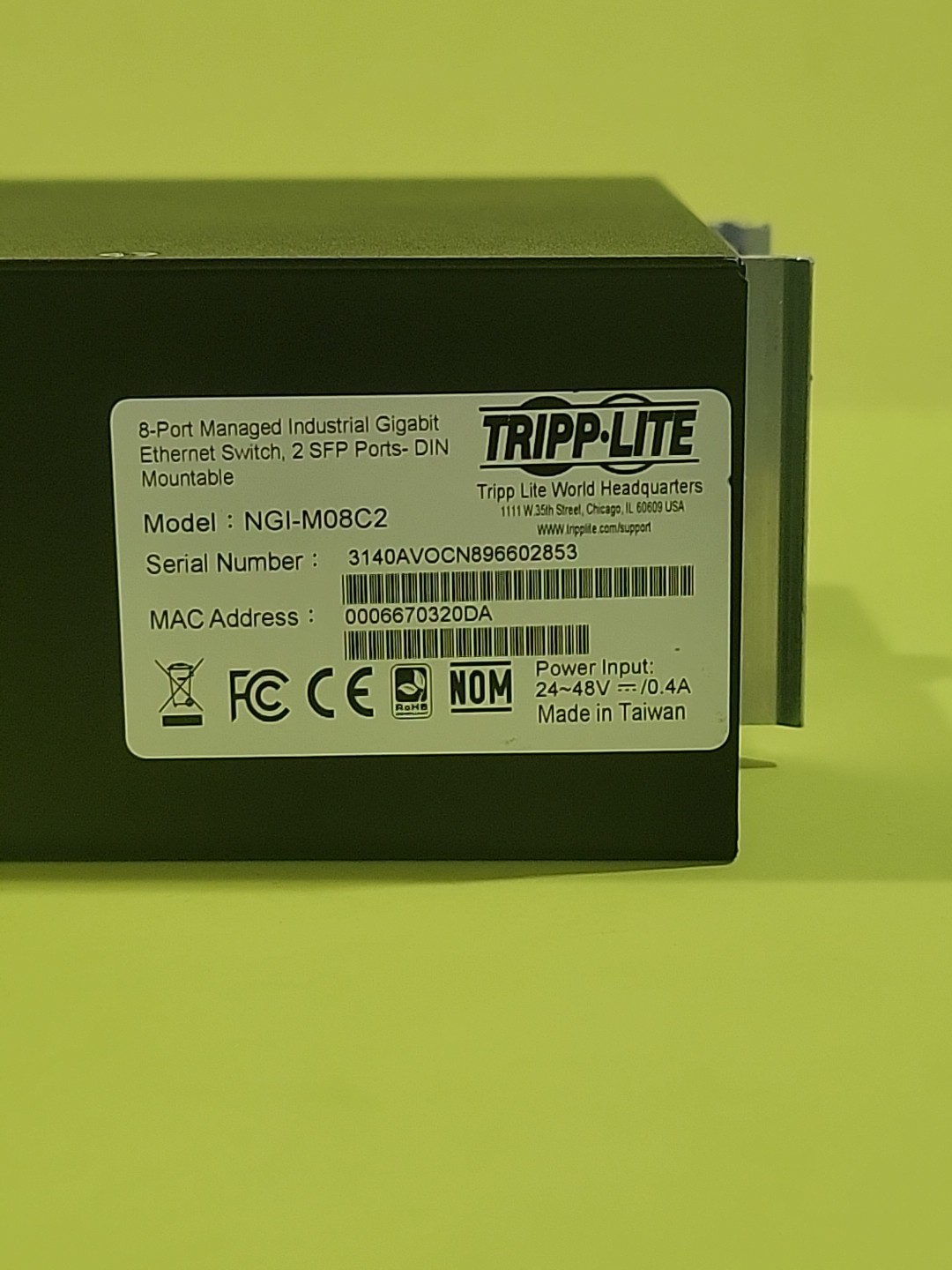 Tripp Lite NGI-M08C2 8-Port Managed DIN Mount Industrial Gigabit Ethernet Switch