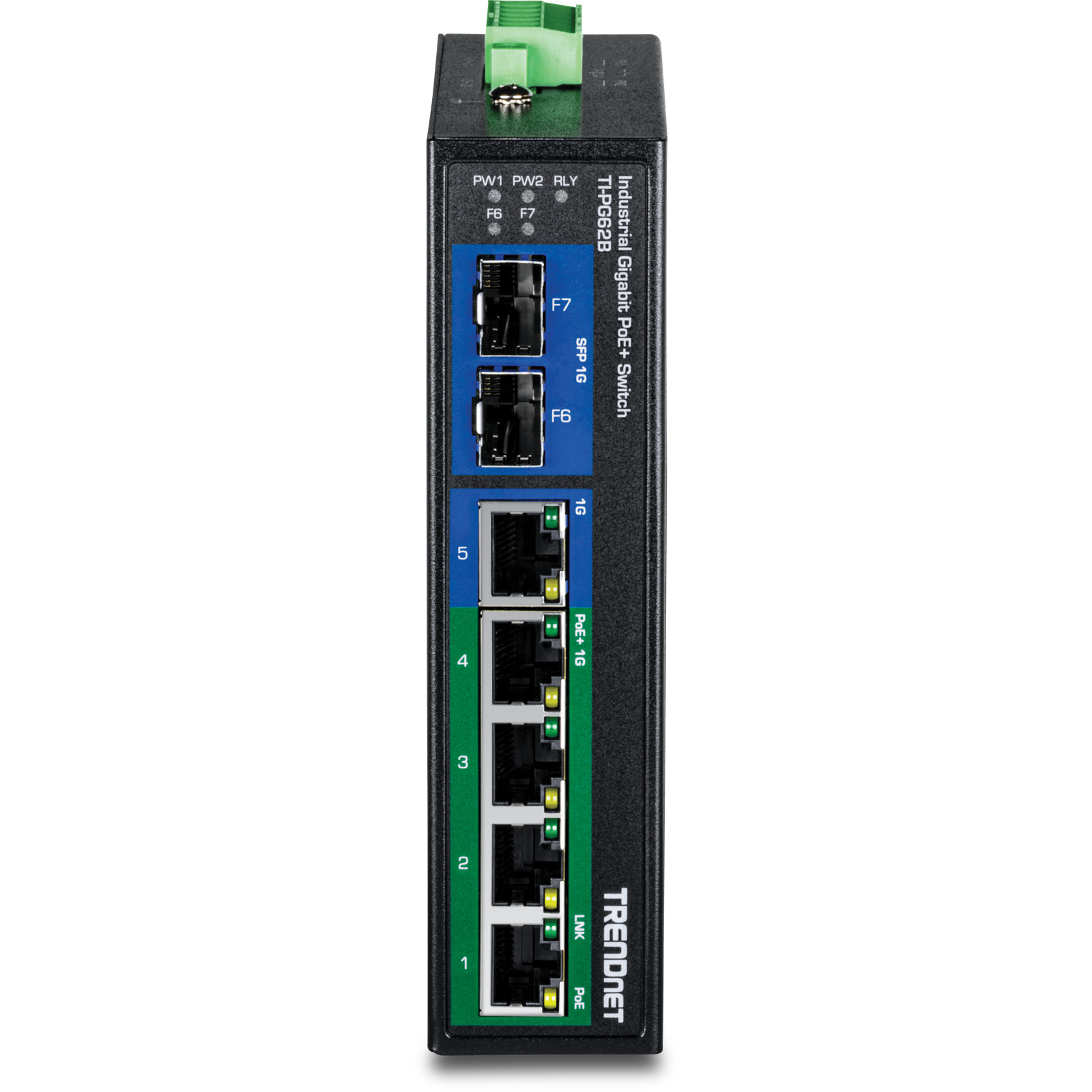 TRENDnet TI-PG62B, 6-Port Industrial Gigabit PoE+ DIN-Rail Network Switch