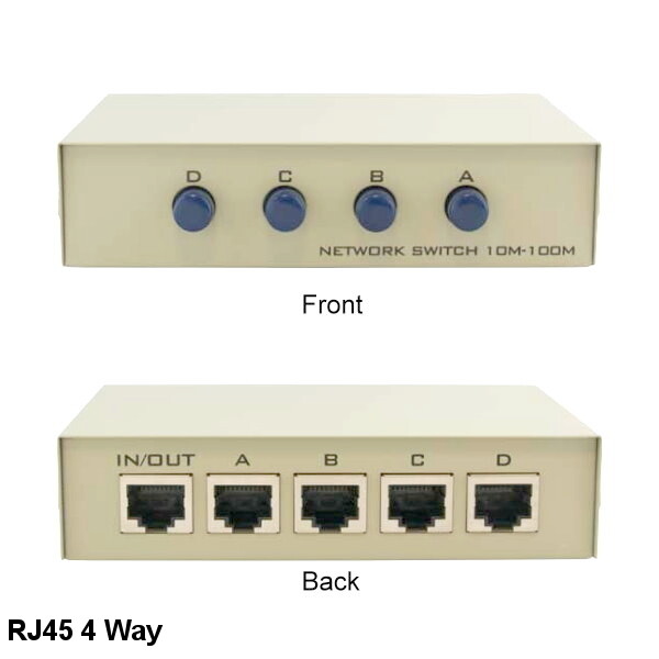 KNTK 4-Way RJ45 Data Transfer Switch Box Button Network PC Router Modem Internet