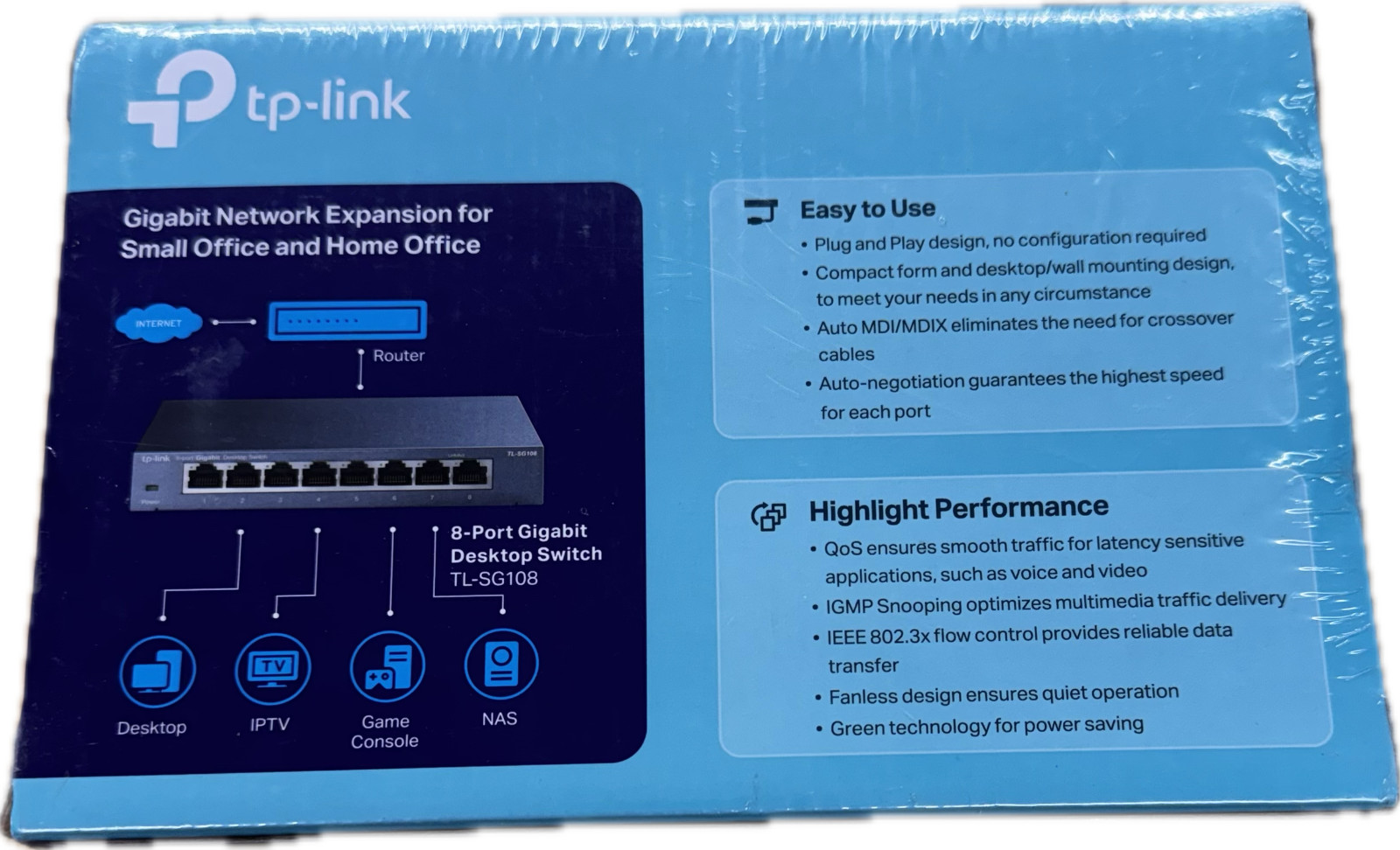 TP-LINK TL-SG108D 8-Port Gigabit Desktop Ethernet Network Switch New-Sealed