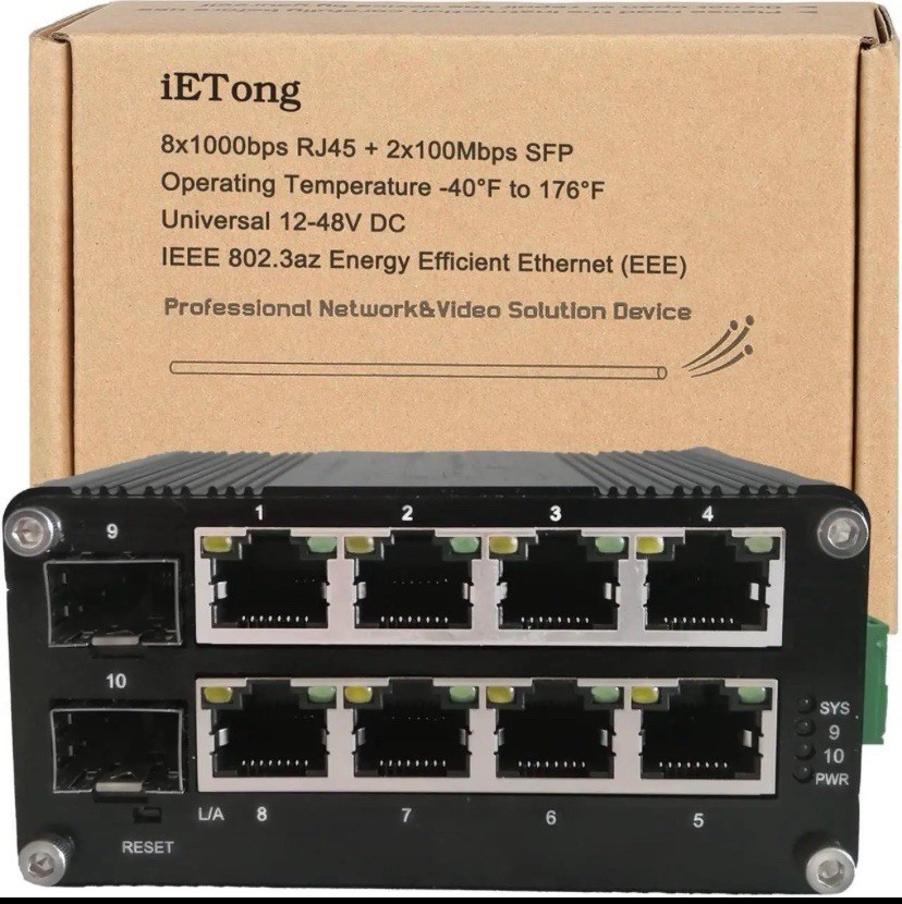 IETong Industrial Ethernet Switch 8 Prot 10/100/1000Mbps RJ45 +2 Port