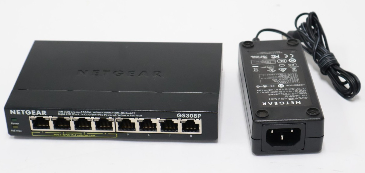NETGEAR GS308P 8-Port Gigabit Ethernet 4-Port PoE Switch with Power Adapter