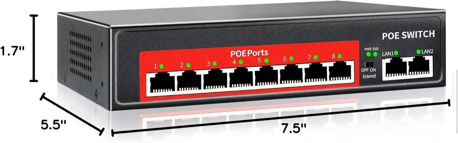 Compact 8 Port Managed Ethernet PoE Switch – 120W, Fanless, Wall Mountable