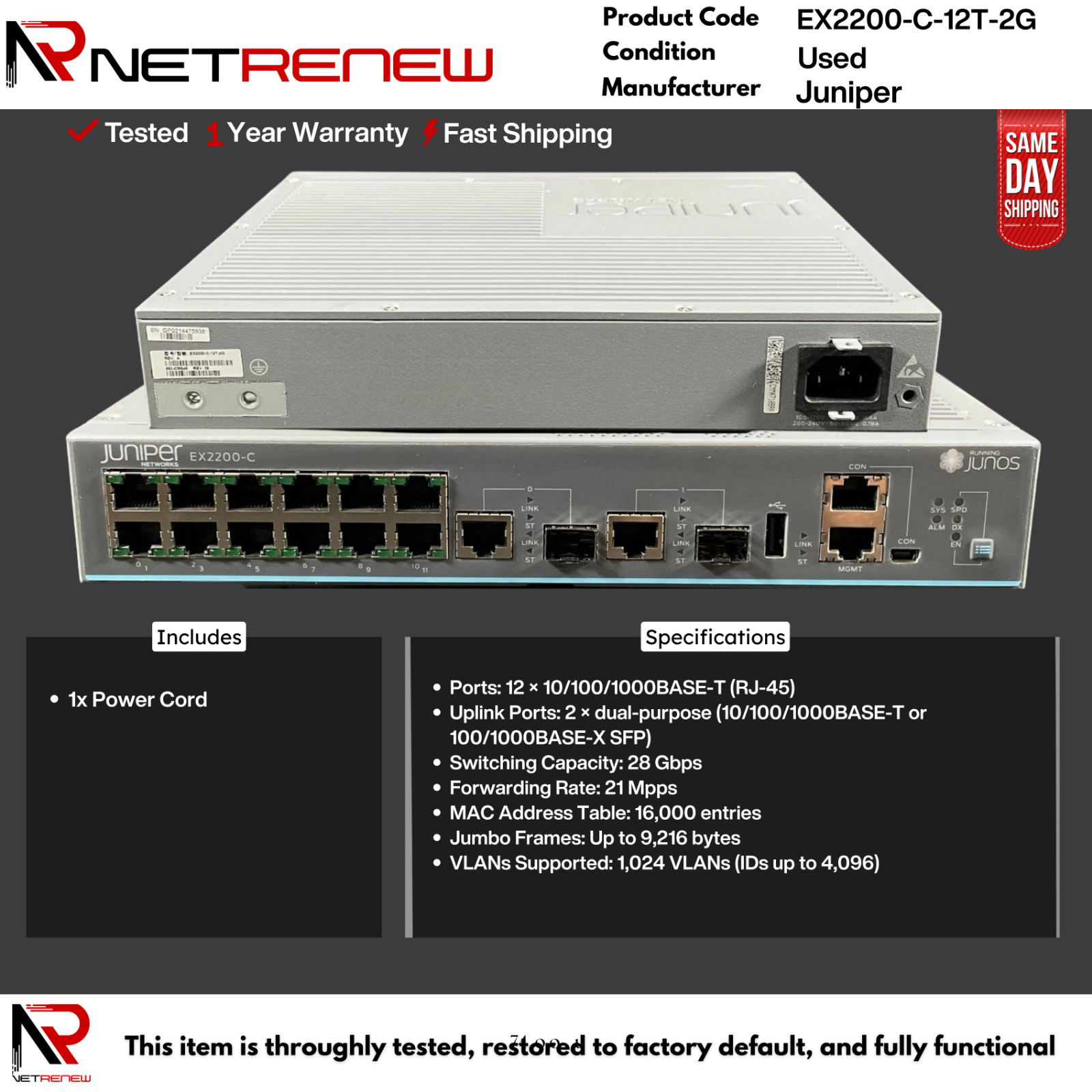 EX2200-C-12T-2G Juniper Networks 12 Port Gigabit Switch