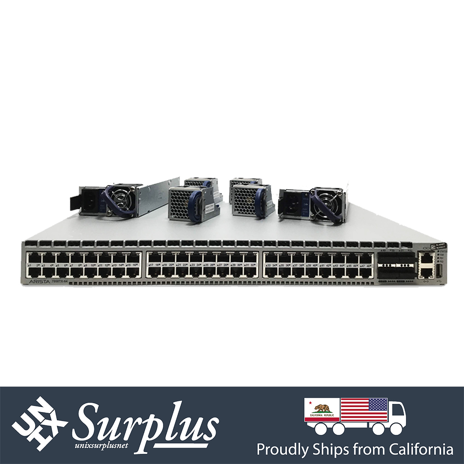 48 Port 10GB RJ45 Arista DCS-7050TX-64 B2F Switch w/ Ears | 4x 40G QSFP+ Ports