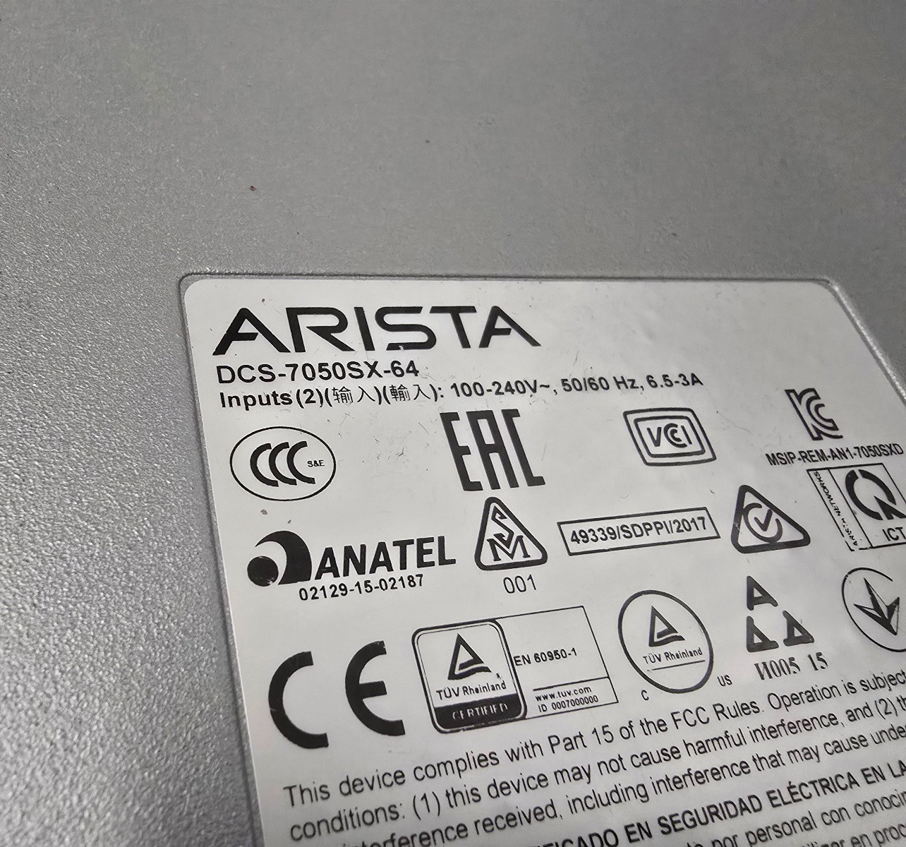 DCS-7050SX-64-F: Arista 48-port 10GbE SFP+ 4-port QSFP+ switch w/dual P/S