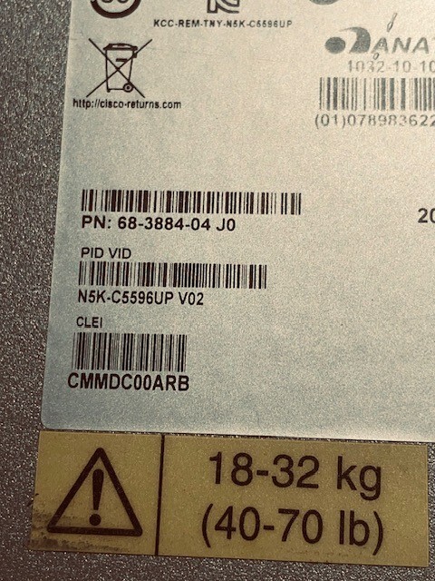 CISCO NEXUS N5K-C5596UP 48-PORT FABRIC SWITCH W/ DUAL PSU