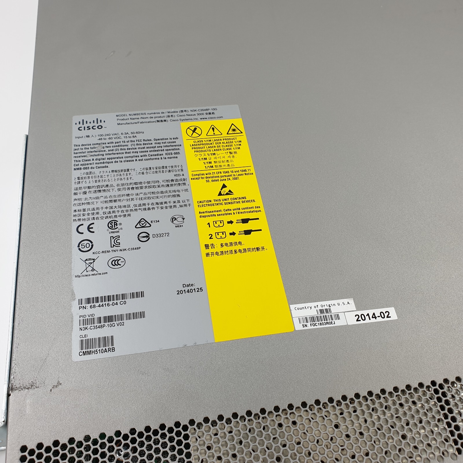 Cisco Nexus 3548P-10G N3K-C3548P-10G V02 Ethernet Switch