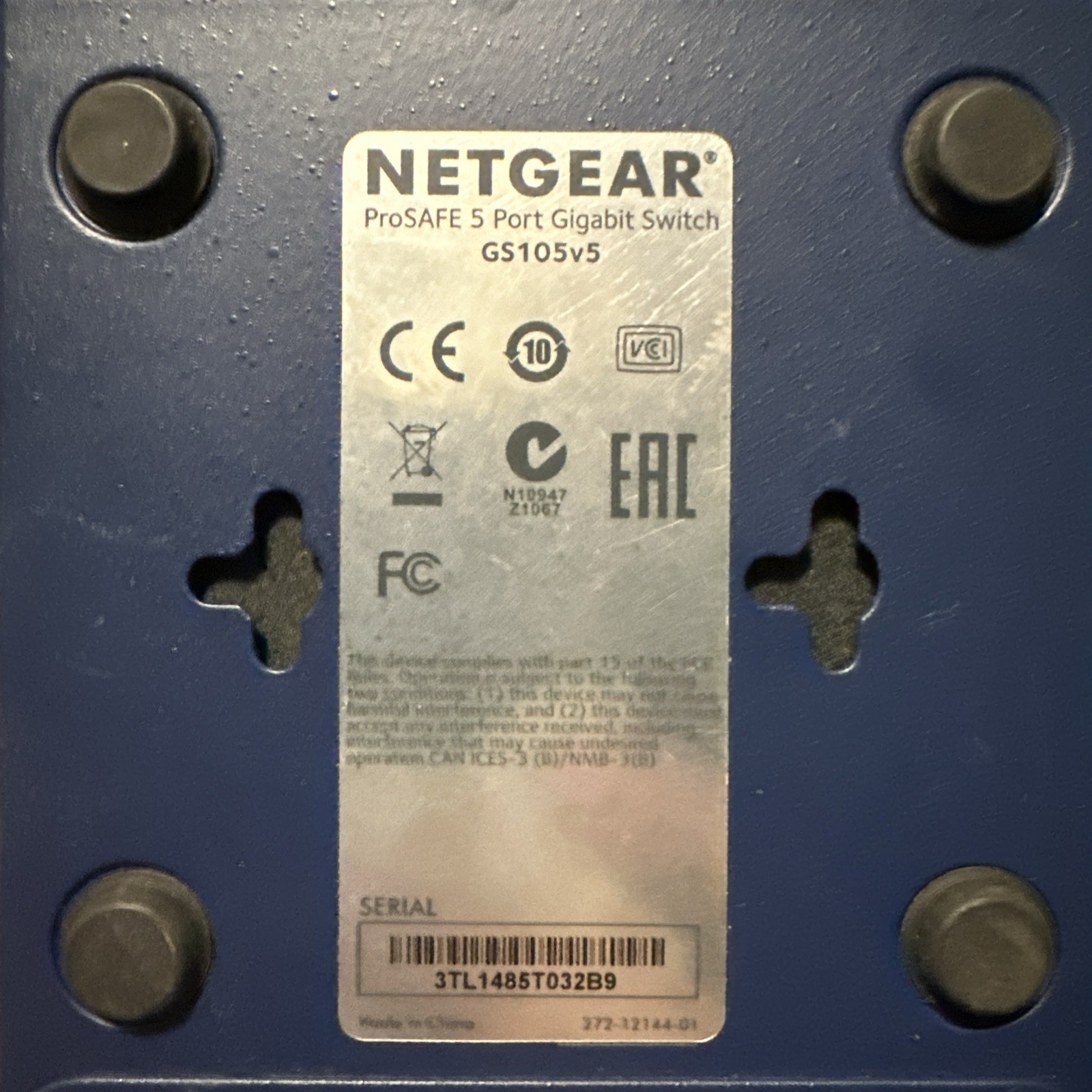 Netgear GS105 V5 Prosafe 5 Port Gigabit Switch WITH POWER ADAPTER