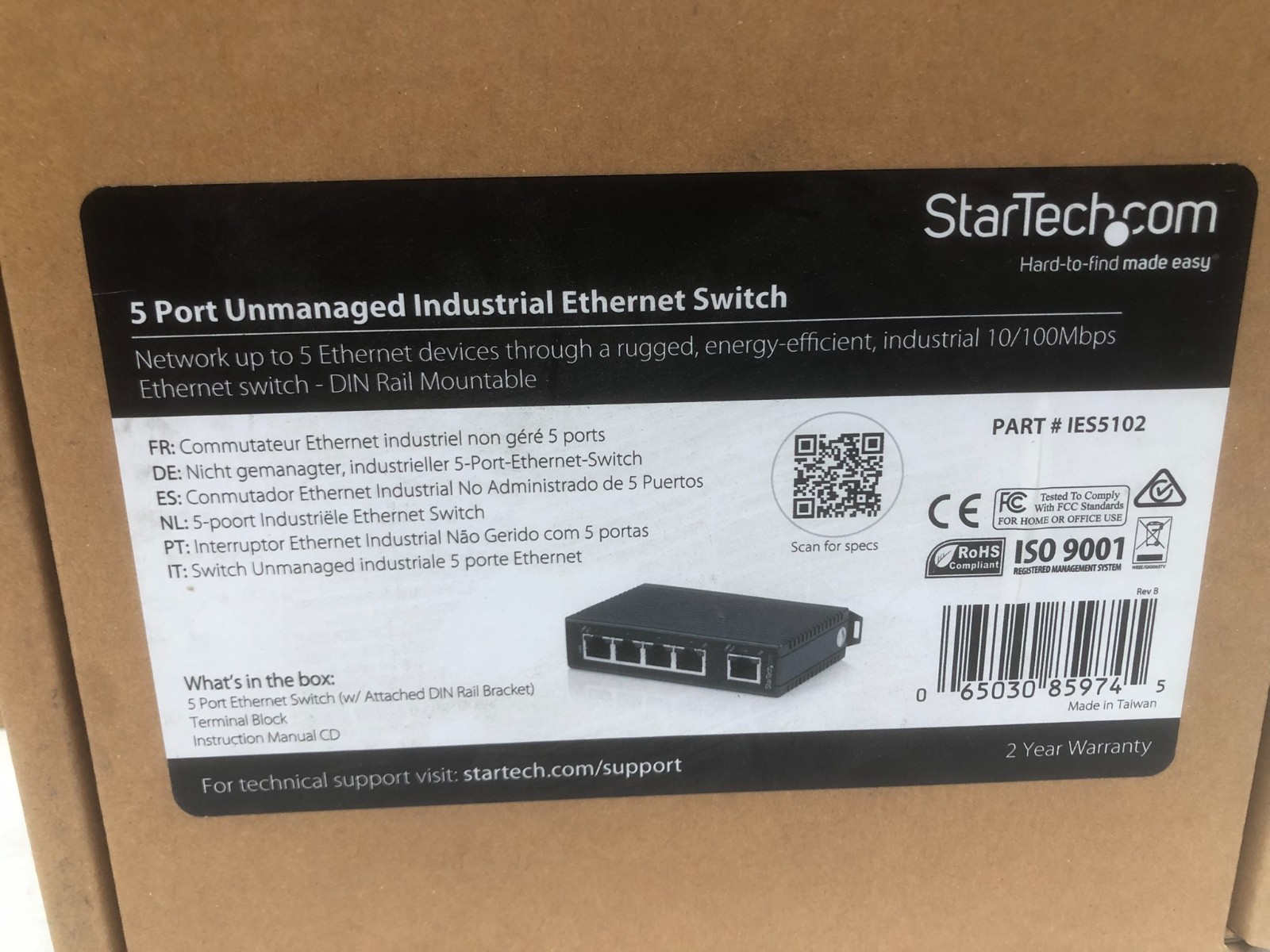 StarTech IES5102 5 Port Unmanaged Industrial Ethernet Switch DIN Rail Mountable