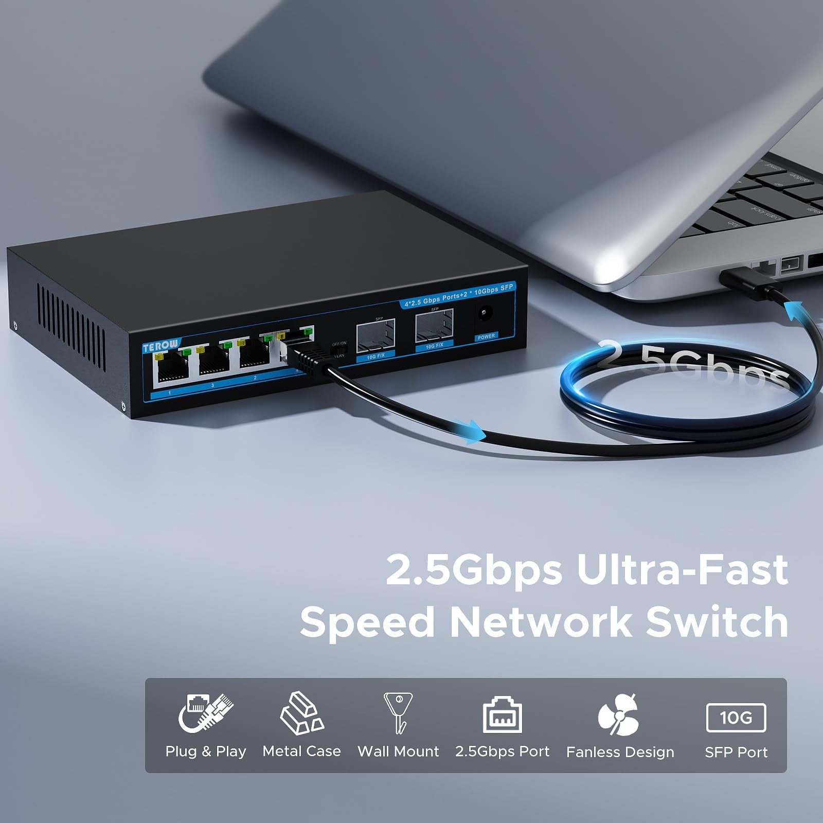 Network Ethernet Switch,2.5 Gigabit Portable, Plug&Play,Fanless Housing,Black…
