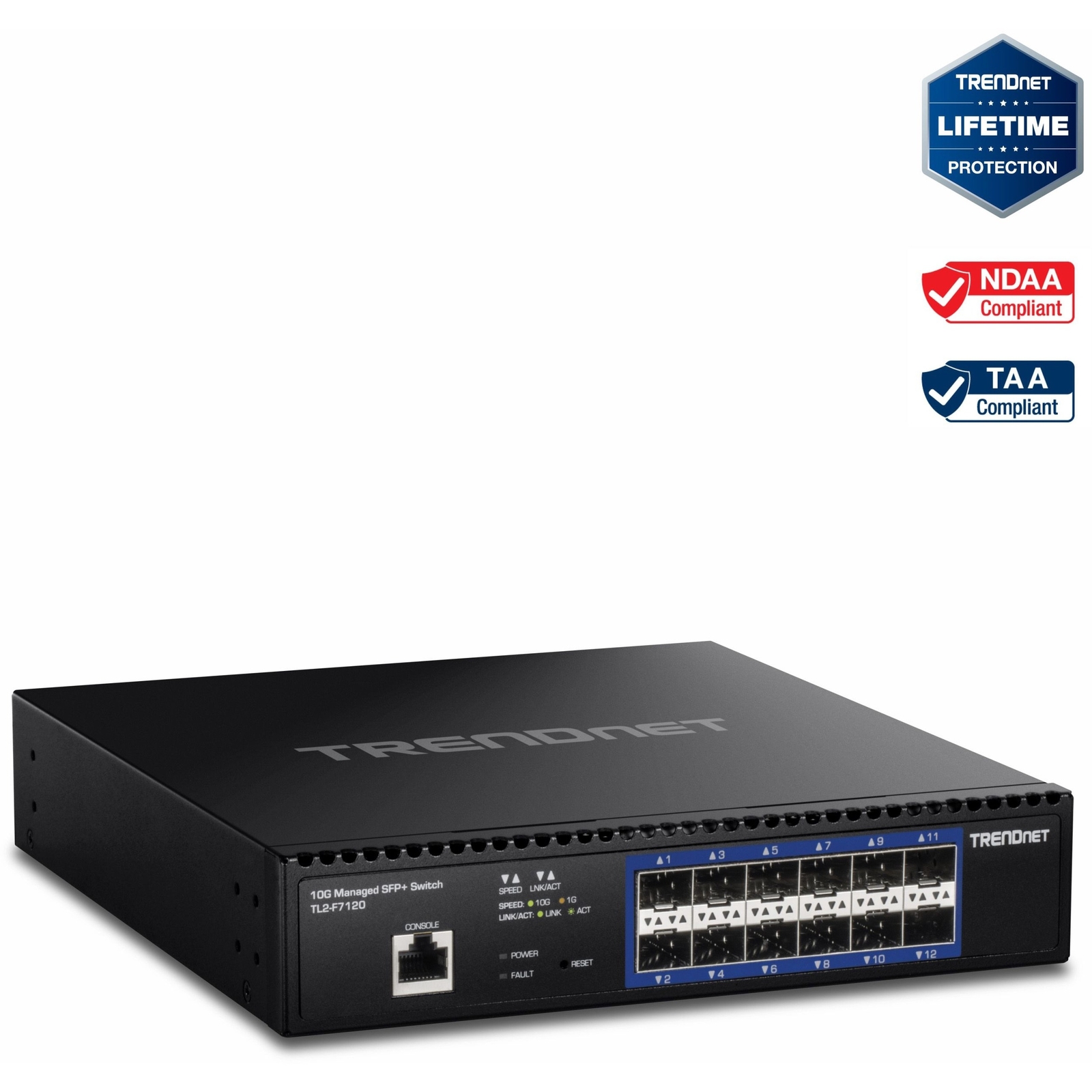 TRENDnet TL2-F7120, 12-Port 10G Layer 2 Managed SFP+ Switch