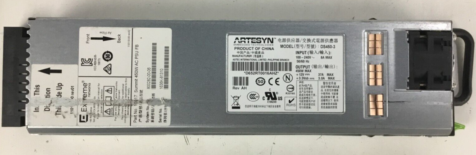 Extreme Networks 16301 Summit X480-48T 1x 10917 Power 1x 16312 VIM2-10G Adv Edge