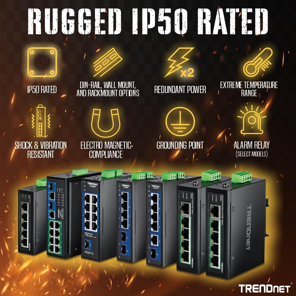 5-Port Industrial Fast Ethernet Din-Rail Switch, TI-E50, 5 X Fast Ethernet Ports