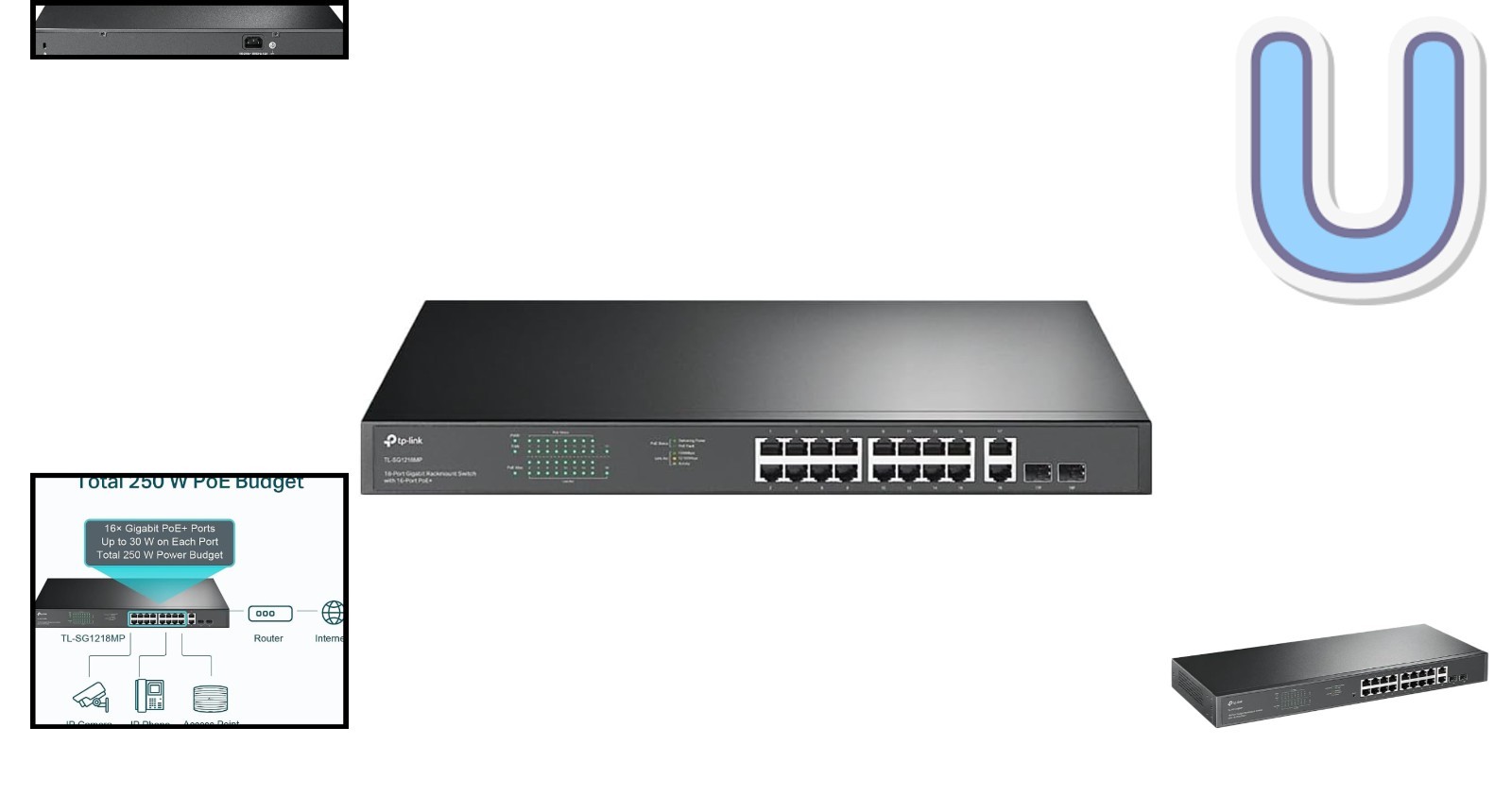 16 Port PoE+ Switch with 250W, High-Speed Connections, Metal Casing, Plug & Play