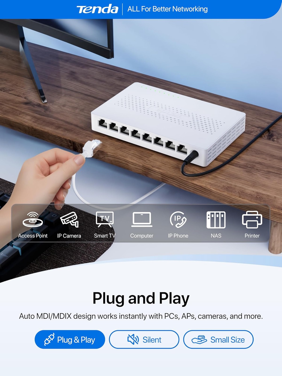 Tenda 8 Port 2.5G Ethernet Switch, Multi-Gigabit 2.5Gb Ethernet Splitter, Unm…