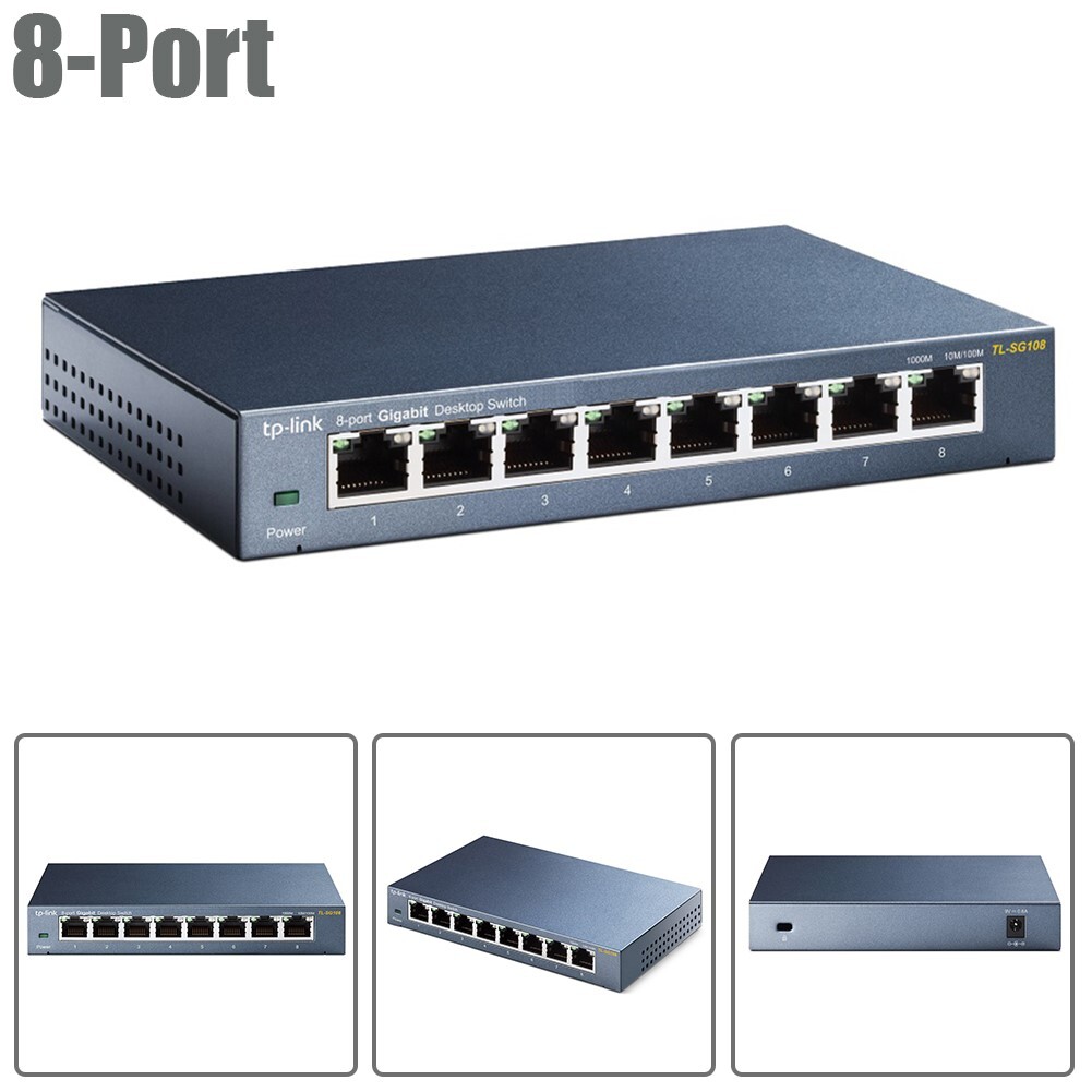 8-Port 10/100/1000Mbps Gigabit Network LAN Ethernet Desktop Metal Switch Laptop