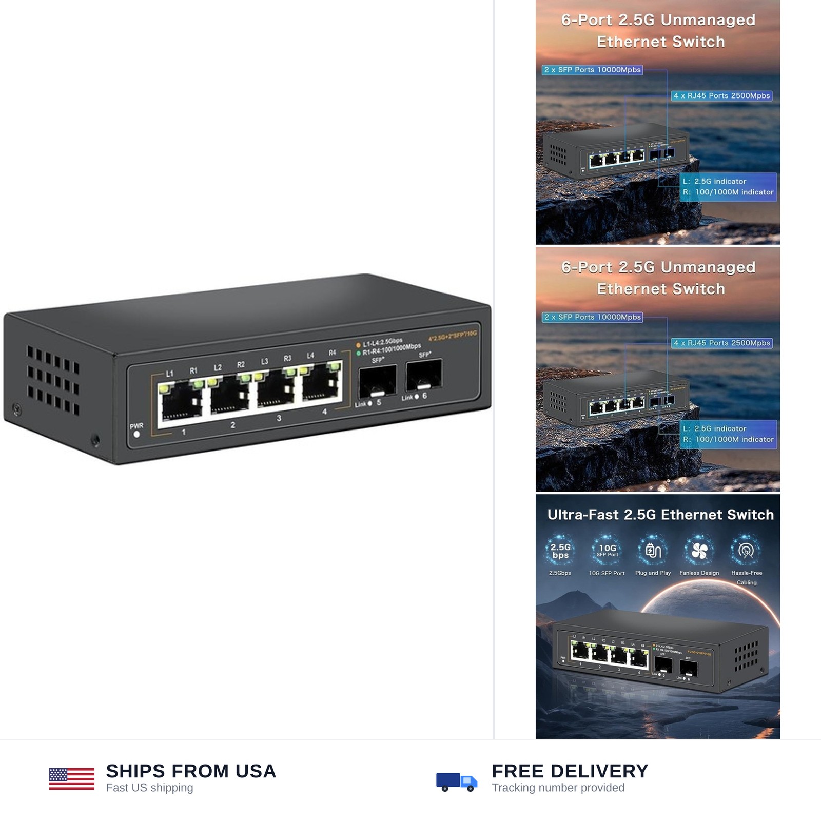 2.5G Unmanaged Ethernet Switch with 4 x 2.5G Base-T Ports and 2 x 10G SFP+ Up…