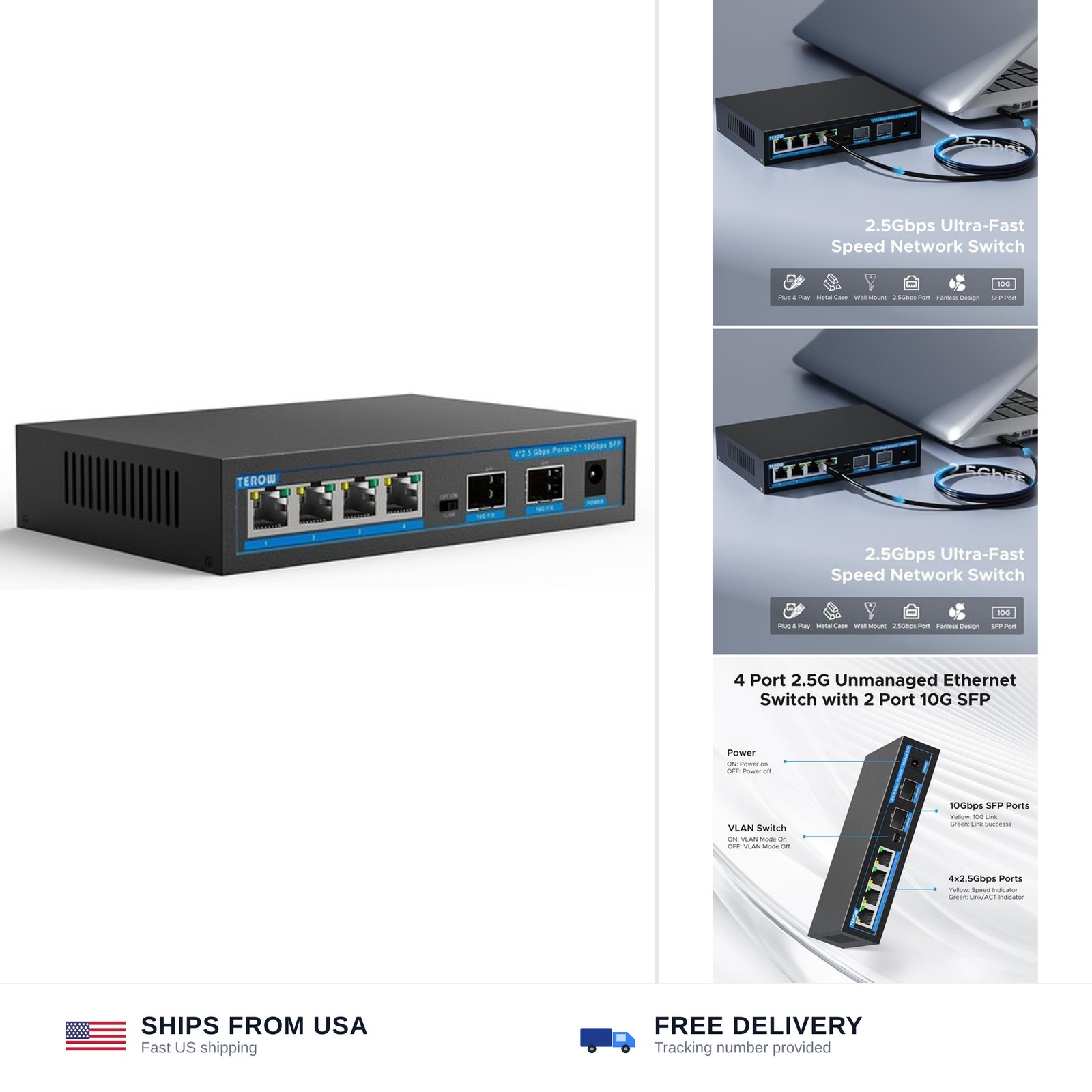 Network Ethernet Switch,2.5 Gigabit Portable, Plug&Play,Fanless Housing,Black…