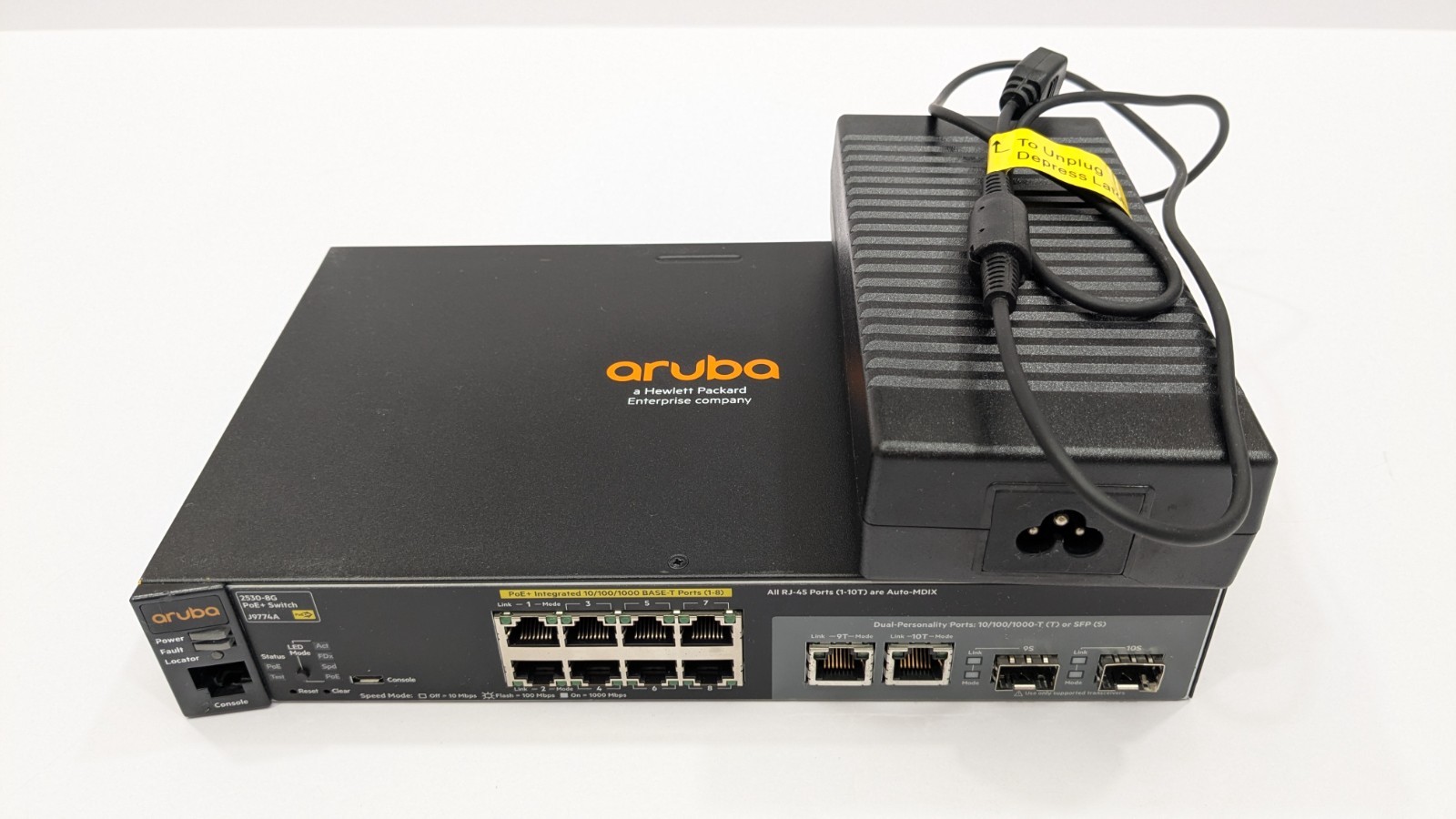 HPE Aruba 2530F 8G PoE+ 2SFP (J9774A) Layer 2 Managed Switch – With A/C Adapter