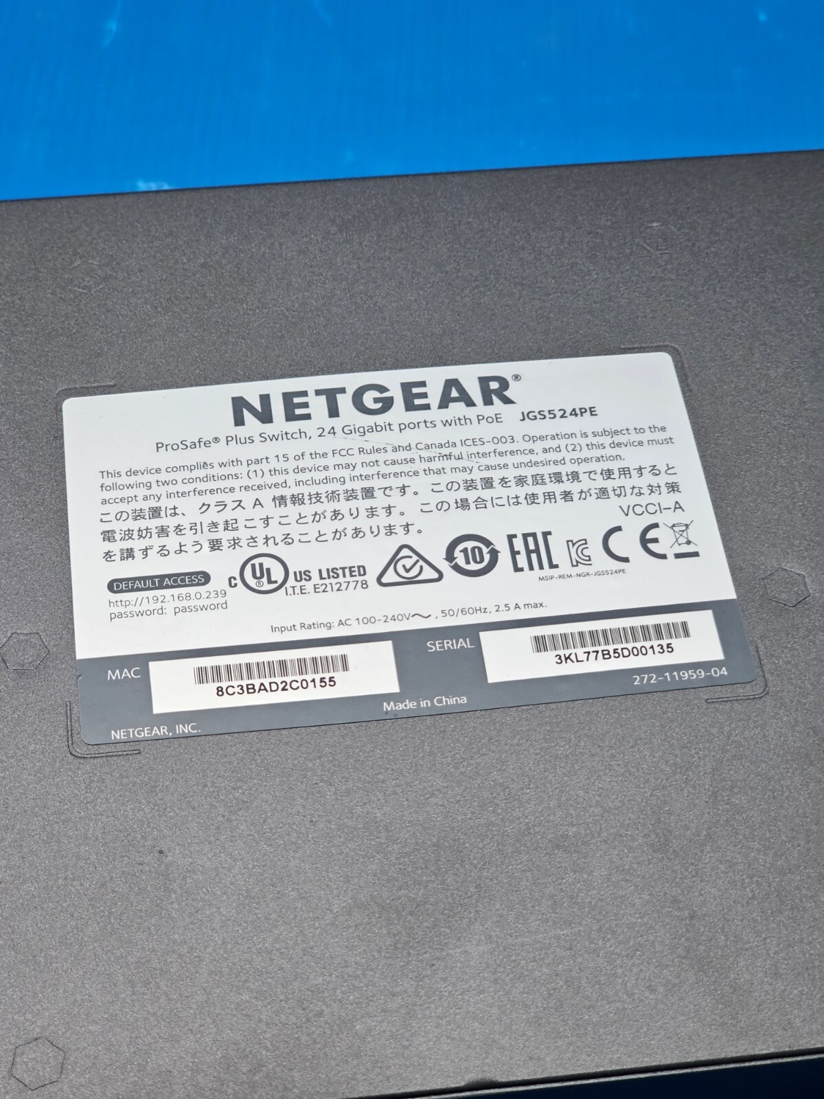 NetGear JGS524PE ProSafe Plus 24-Port Gigabit 12xPoE Ethernet Network Switch