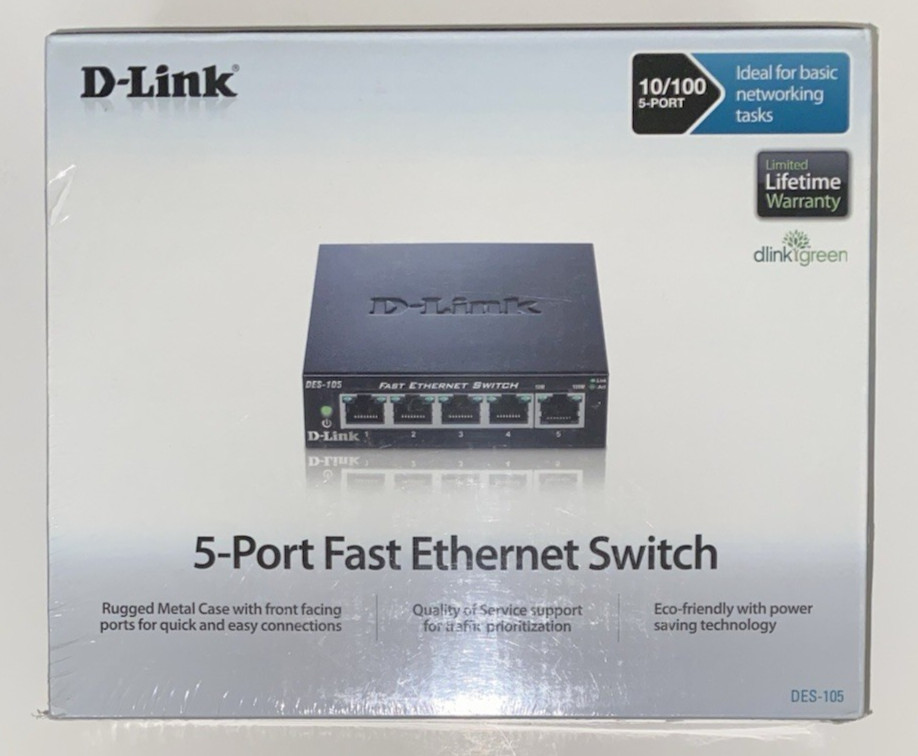 D-Link DES (DES-105) 5-Ports External Switch in Original Box New Factory Sealed