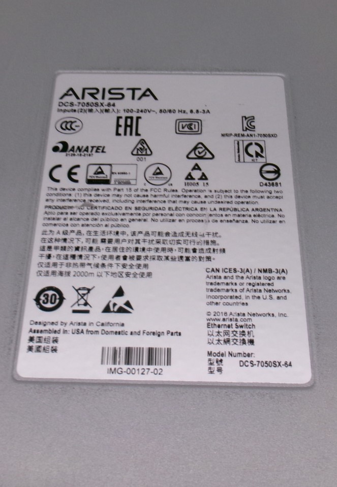 ARISTA DCS-7050SX-64 PORT ETHERNET SWITCH