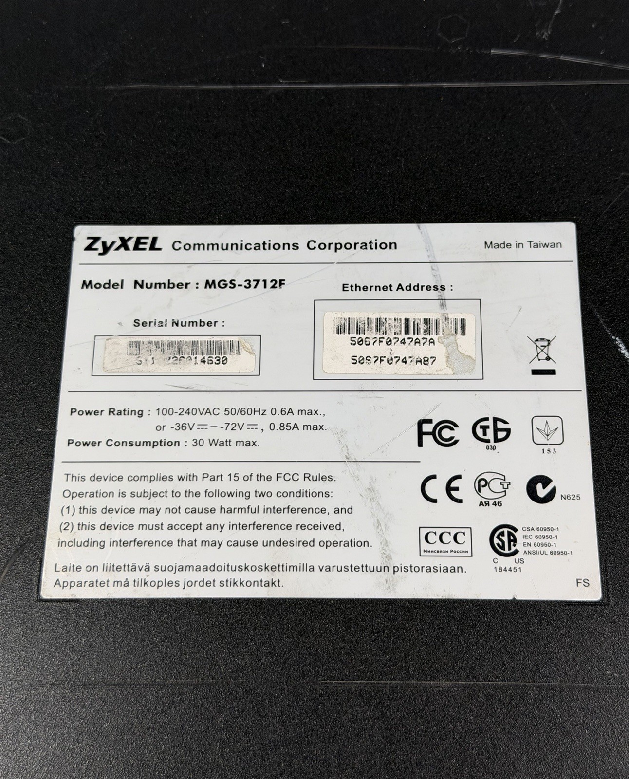 Zyxel MGS-3712F 8-port GbE L2 Switch, 4 GbE Uplink Ports