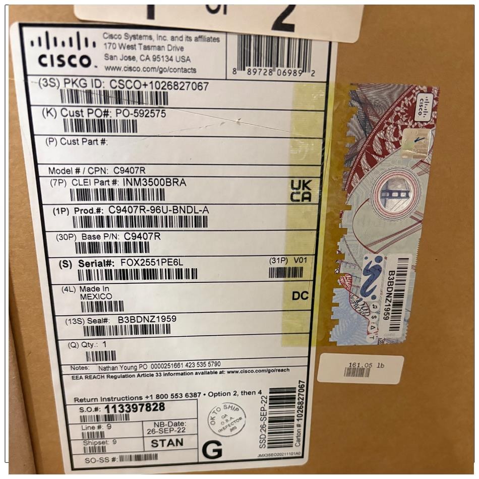 Cisco C9407R-96U-BNDL-A Catalyst 9400 Series Bundle, NEW Sealed