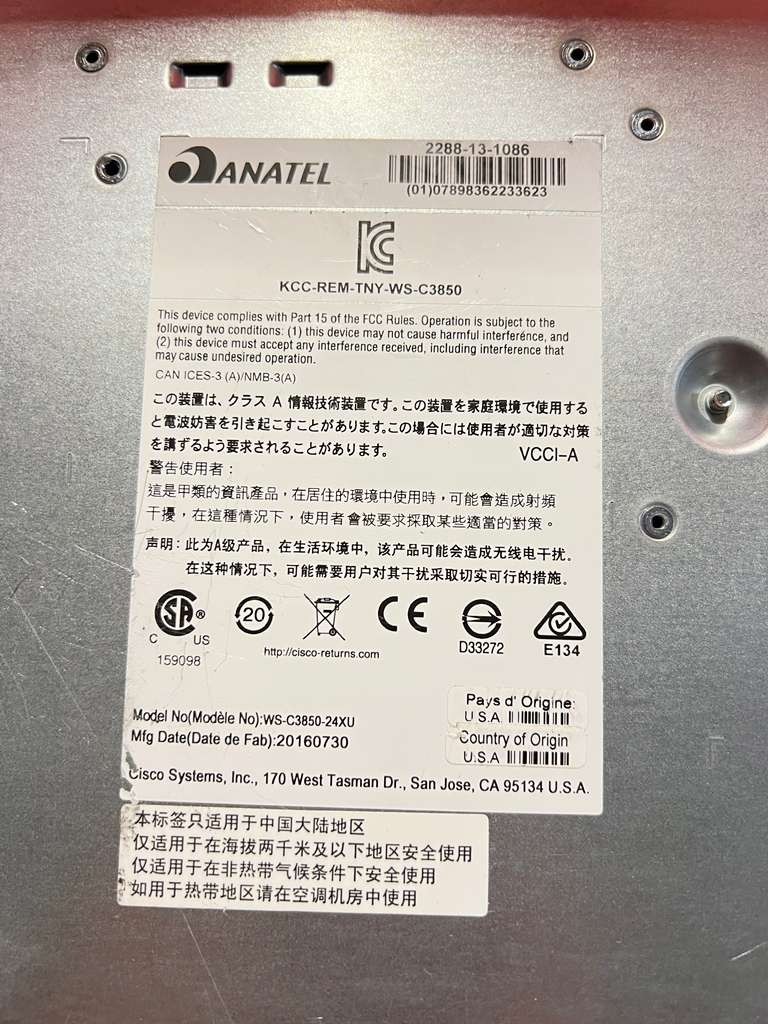 Cisco WS-C3850-24XU 24 Port 10Gbps UPoE LAN Base Switch C3850-NM-2-10G 1100W