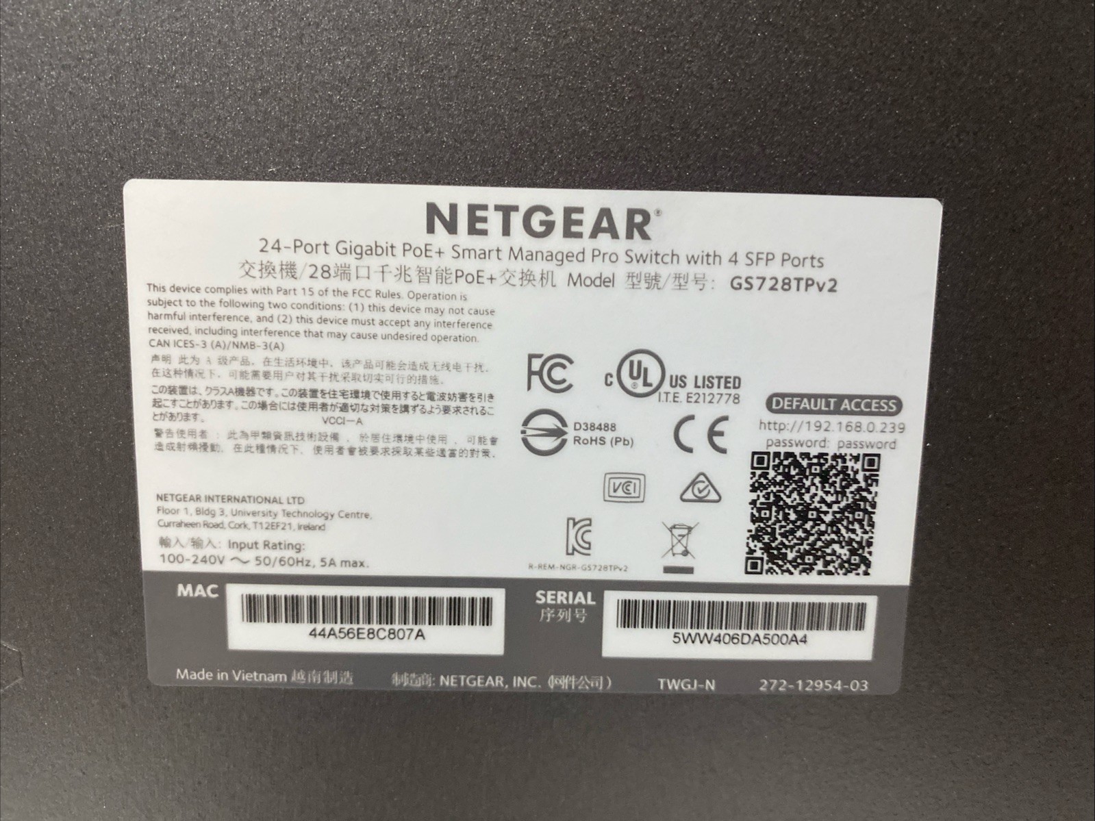 NETGEAR GS728TPv2 24-Port Gigabit PoE+ Smart Managed Pro Switch w/4 SFP