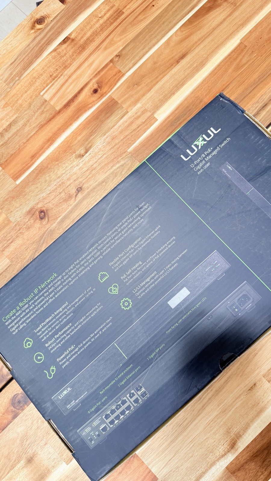 Luxul AMS-1208P 12-Port 8 PoE+ Gigabit Managed Layer 3 Rack Switch SFP