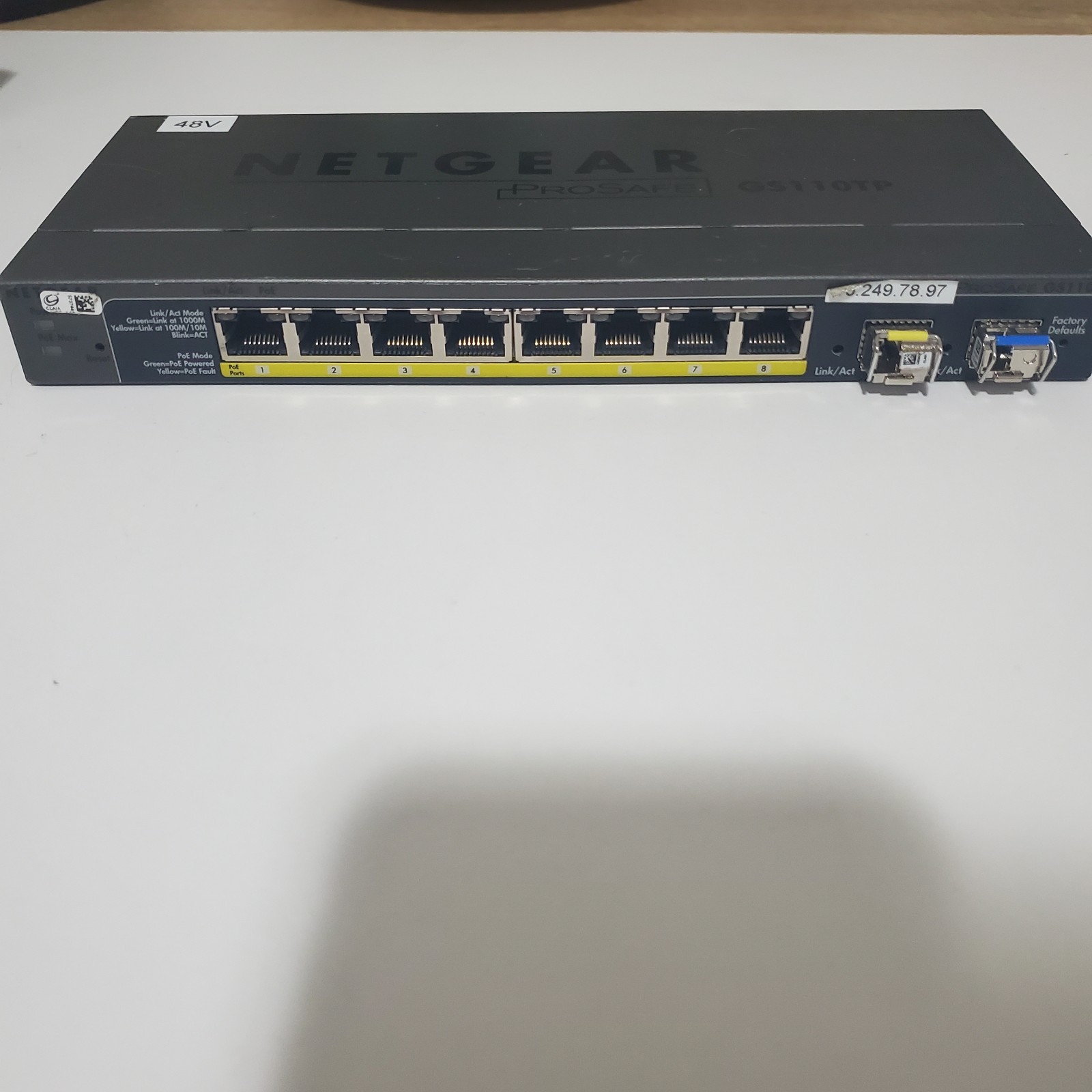 NETGEAR ProSafe GS110TP V2 8 Ports Wall-Mountable Gigabit Ethernet NO CABLE.