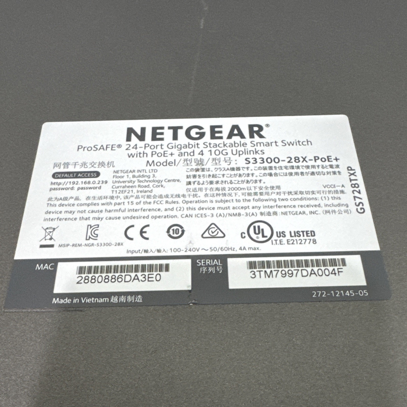 Netgear ProSafe GS728TP 24 Port PoE Gigabit Smart Switch
