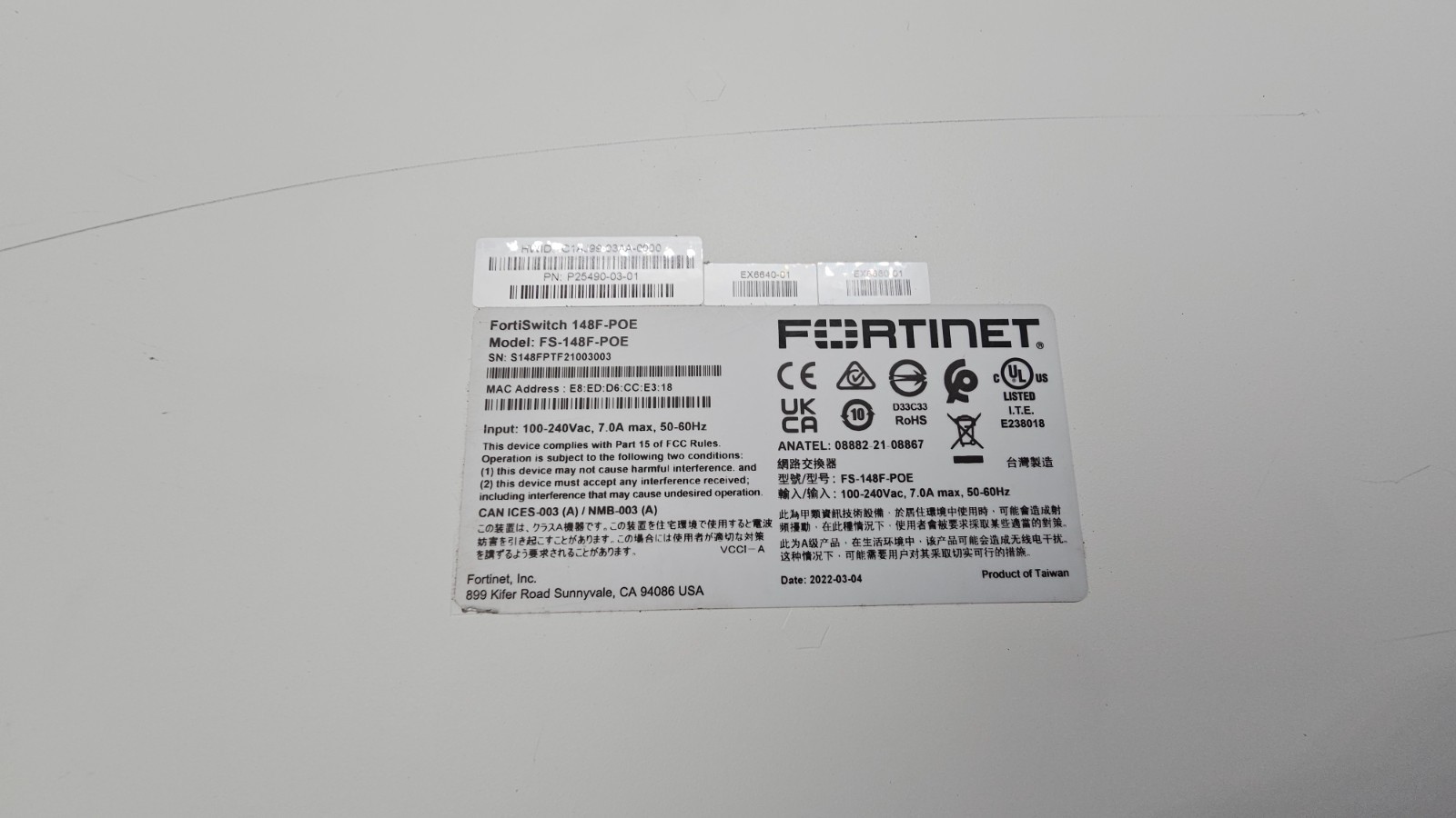 Fortinet FortiSwitch FS-148F-POE 48 Port Ethernet Switch