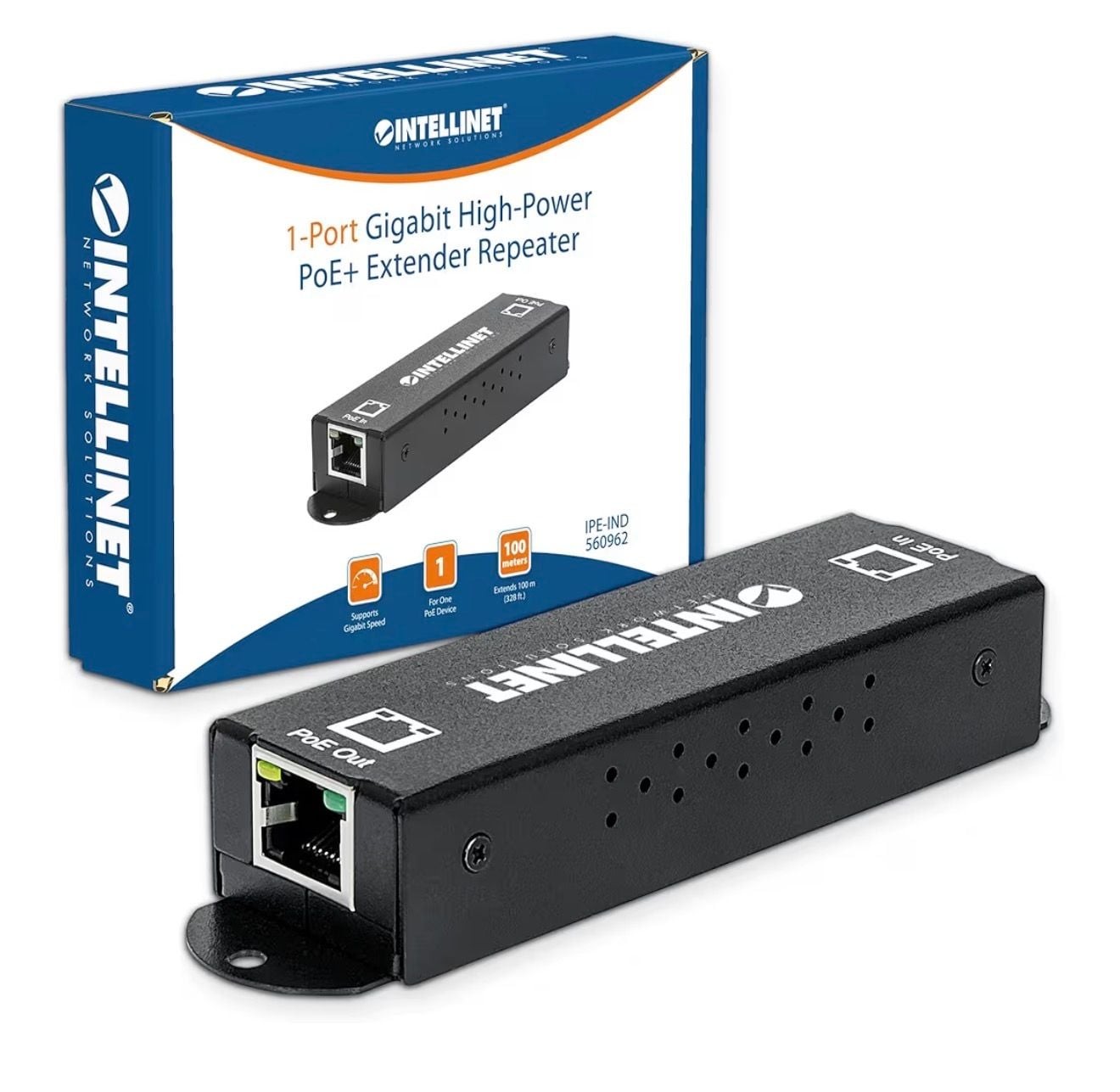 Intellinet 560962 1-Port Gigabit High-Power PoE+ Extender Repeater
