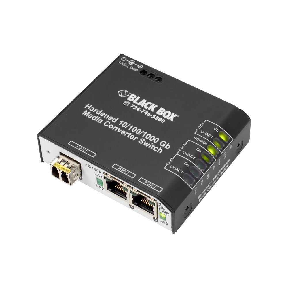 Black Box LBH2001A-H-LX Hardened Gigabit Media Converter Switch w/ AC Adapter