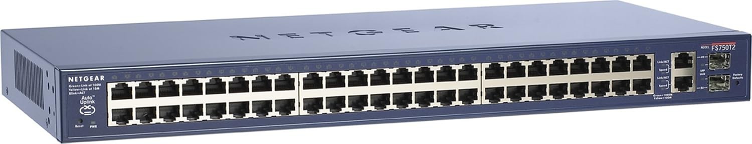 NETGEAR 50-Port 10/100 Smart Fast Ethernet Switch, 2 Gigabit SFP Ports, FS750T2