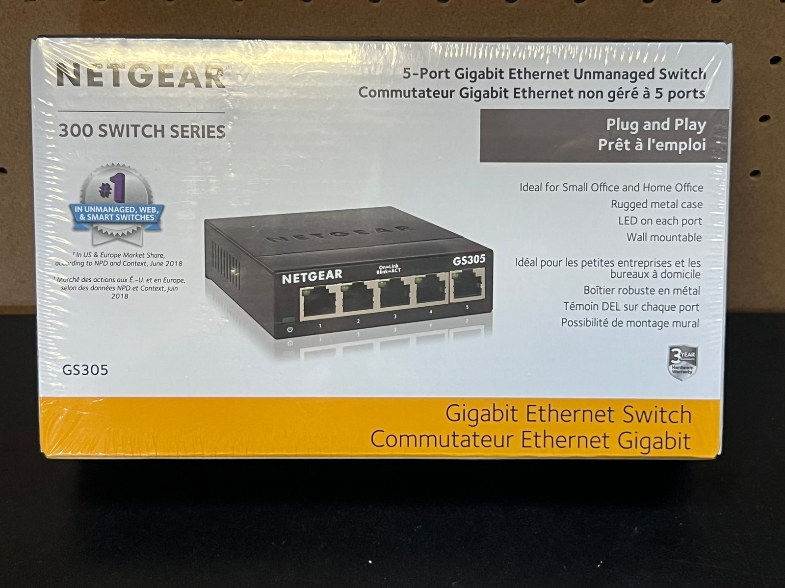 NETGEAR GS305v3 5-Port Gigabit Ethernet Switch Unmanaged Desktop Metal Case