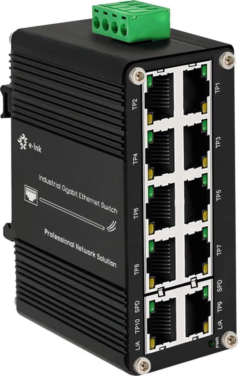 10 Port RJ45 10/100/1000Mbps Din Rail Mount Outdoor Ethernet Switch w/ 12-48V DC