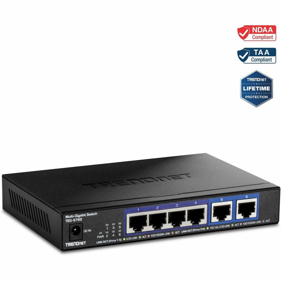 TRENDnet 6-Port 10G Switch 4 x 2.5G RJ-45 Base-T Ports TEGS762