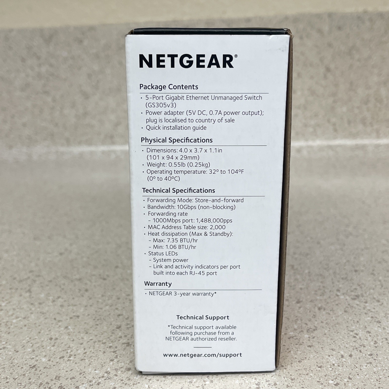 NETGEAR GS305-300PAS 5 PORT GIGABIT ETHERNET UNMANAGED SWITCH